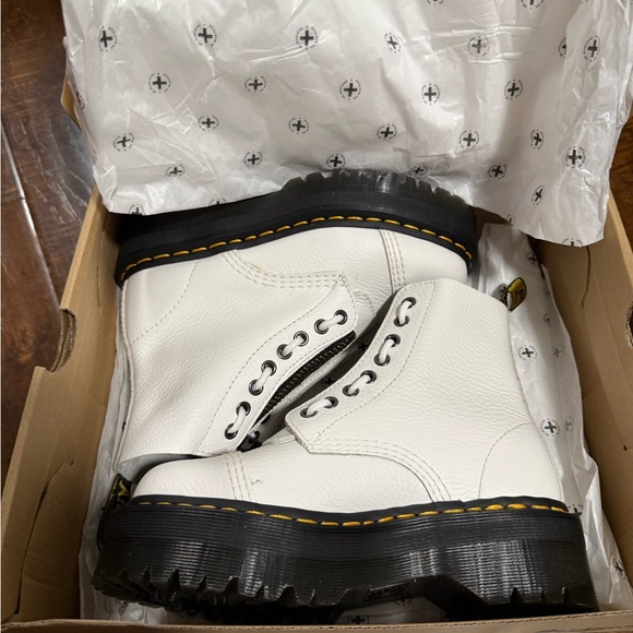 Dr. Martens Sinclair White Milled Nappa Combat Moto Boots - Picture 3 of 7
